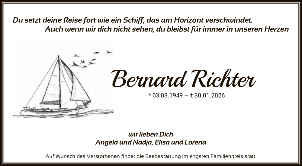  Traueranzeige für Bernard Richter vom 07.02.2026 aus FNP