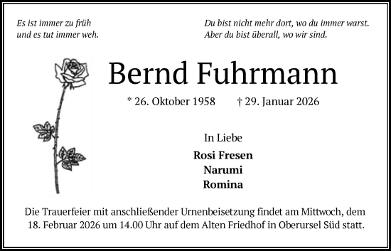 Traueranzeige von Bernd Fuhrmann von FNP