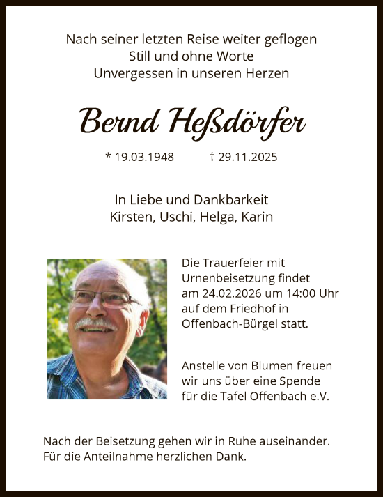 Traueranzeige von Bernd Heßdörfer von OFOP