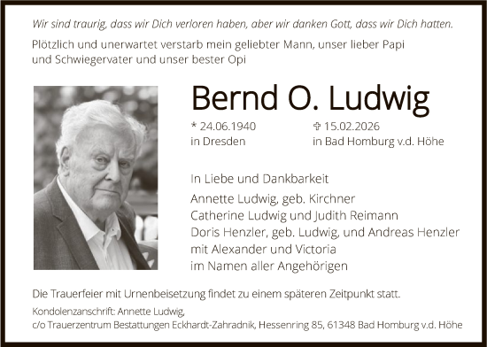 Traueranzeige von Bernd O. Ludwig von FNP