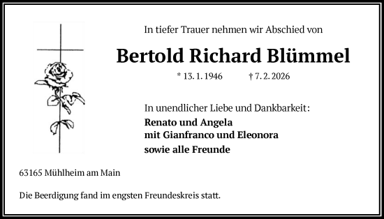 Traueranzeige von Bertold Richard Blümmel von OFOP