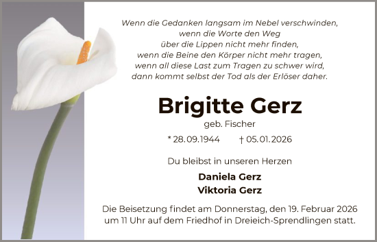 Traueranzeige von Brigitte Gerz von OF0W