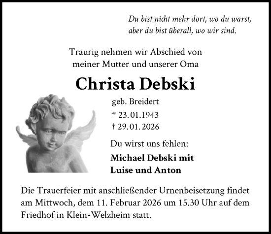 Traueranzeige von Christa Debski von OF0L