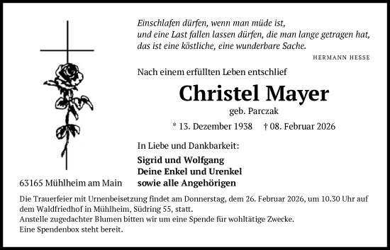 Traueranzeige von Christel Mayer von OFOP