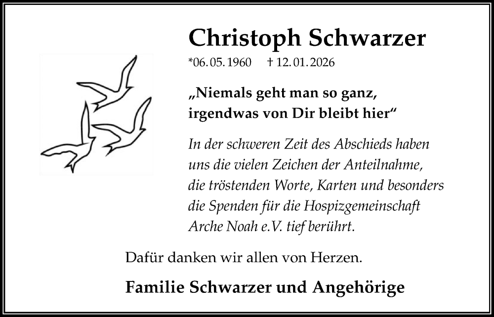  Traueranzeige für Christoph Schwarzer vom 21.02.2026 aus FNP