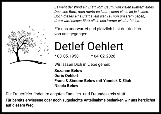 Traueranzeige von Detlef Oehlert von OF0L