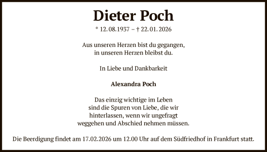 Traueranzeige von Dieter Poch von FNP