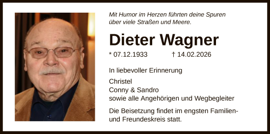 Traueranzeige von Dieter Wagner von OFHA