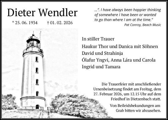 Traueranzeige von Dieter Wendler von OFOP