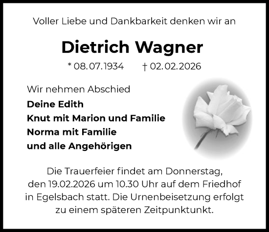 Traueranzeige von Dietrich Wagner von OF0W