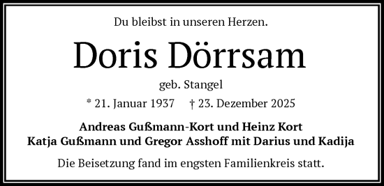 Traueranzeige von Doris Dörrsam von FNP