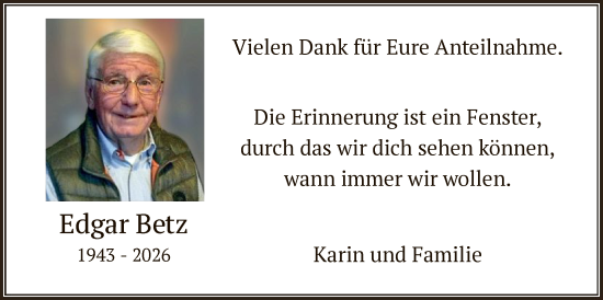 Traueranzeige von Edgar Betz von HUW
