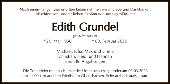 Traueranzeige von Edith Grundel von OFOP