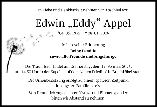 Traueranzeige von Edwin Appel von OFHA