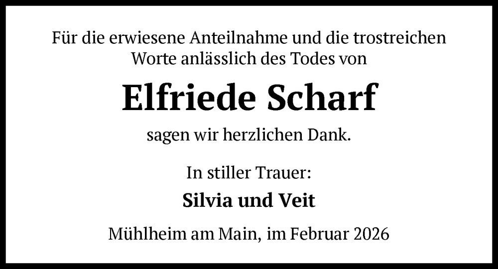  Traueranzeige für Elfriede Scharf vom 21.02.2026 aus OFOP
