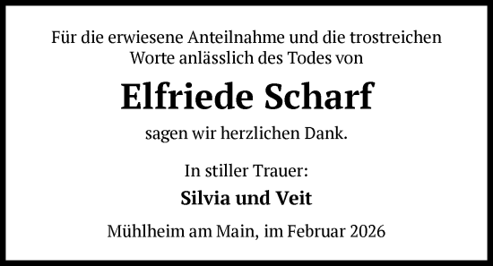 Traueranzeige von Elfriede Scharf von OFOP