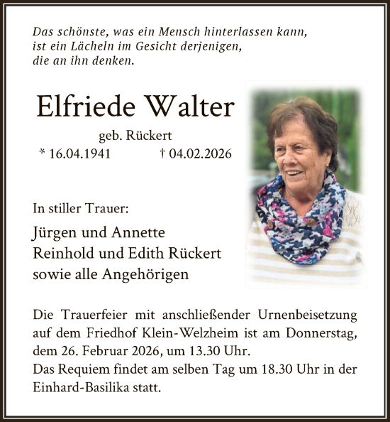 Traueranzeige von Elfriede Walter von OF0L