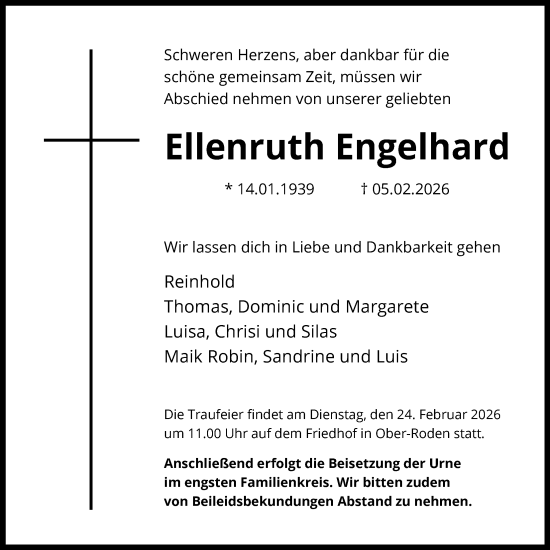 Traueranzeige von Ellenruth Engelhard von OF0L
