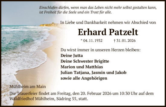 Traueranzeige von Erhard Patzelt von OFOP