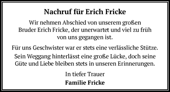 Traueranzeige von Erich Fricke von FNP