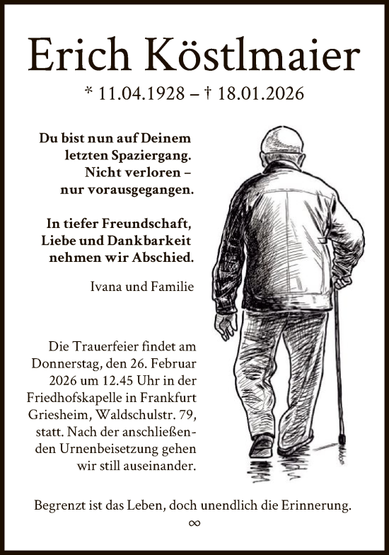 Traueranzeige von Erich Köstlmaier von FNP