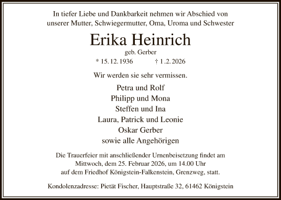 Traueranzeige von Erika Heinrich von OF0W