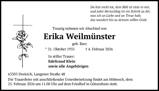 Traueranzeige von Erika Weilmünster von OFOP