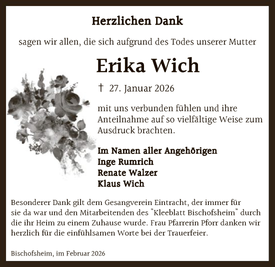 Traueranzeige von Erika Wich von OFHA