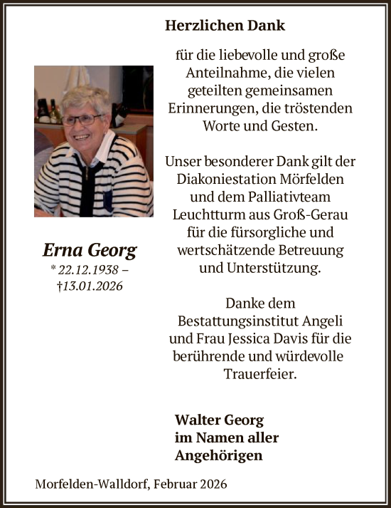 Traueranzeige von Erna Georg von OFMF