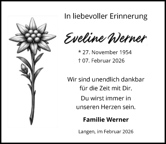 Traueranzeige von Eveline Werner von OF0W