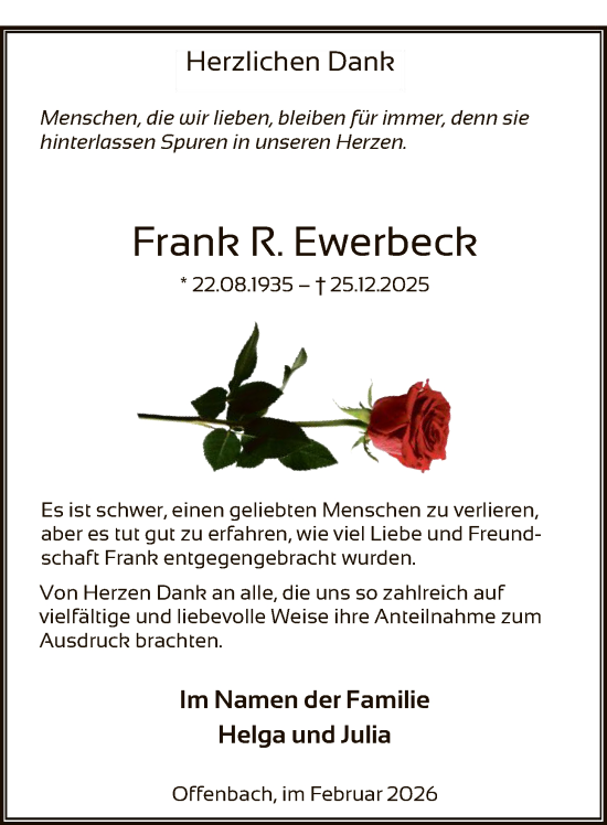 Traueranzeige von Frank R. Ewerbeck von OFOP