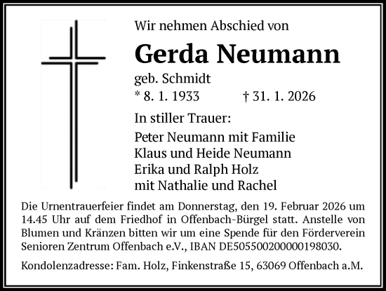 Traueranzeige von Gerda Neumann von OFOP
