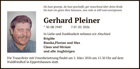Traueranzeige von Gerhard Pleiner von OF0L