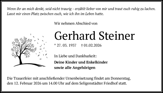Traueranzeige von Gerhard Steiner von OF0L