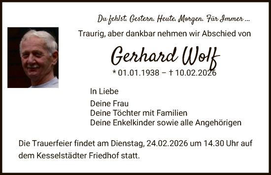 Traueranzeige von Gerhard Wolf von OFHA