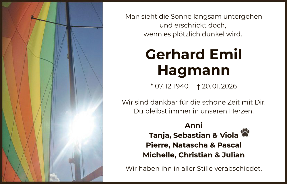  Traueranzeige für Gerhard Emil Hagmann vom 14.02.2026 aus OFOP