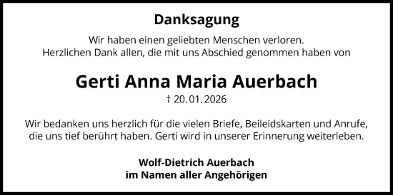 Traueranzeige von Gerti Anna Maria Auerbach von FNPFNP