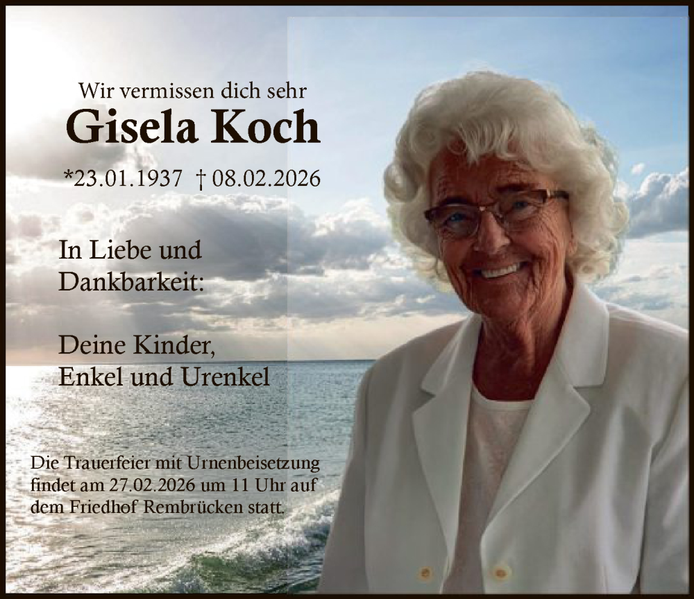  Traueranzeige für Gisela Koch vom 14.02.2026 aus OFOP