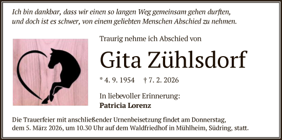 Traueranzeige von Gita Zühlsdorf von OFOP