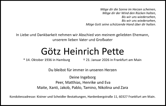 Traueranzeige von Götz Heinrich Pette von FNP