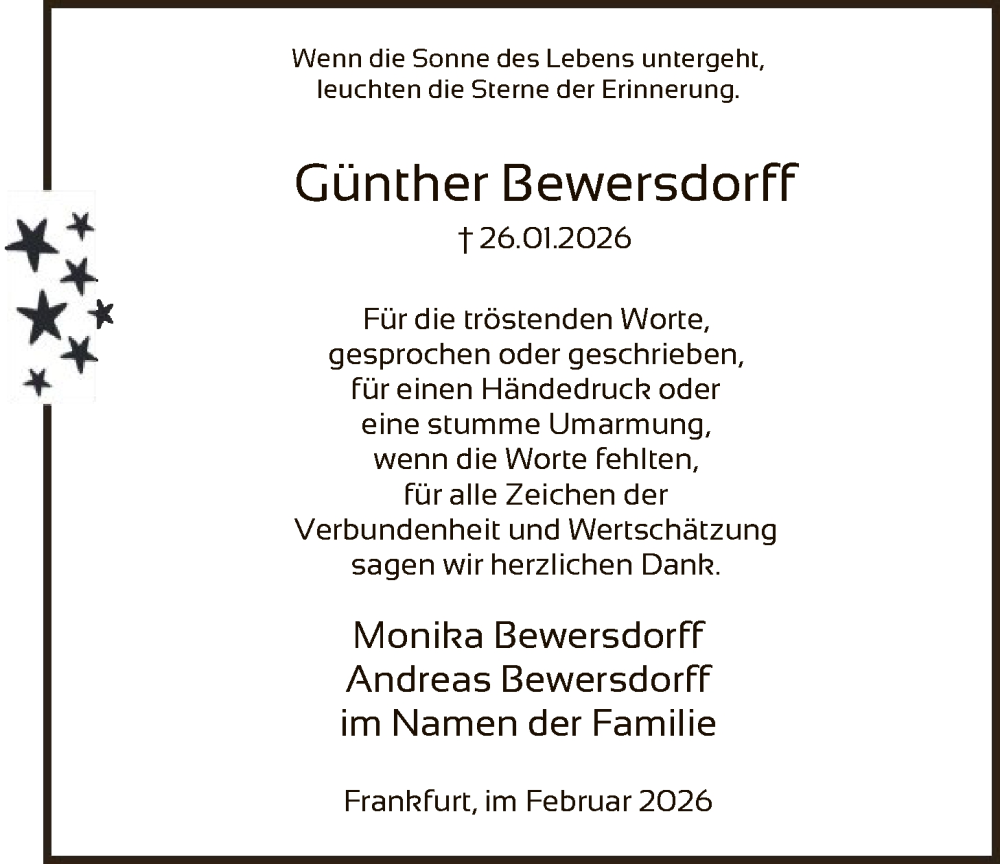  Traueranzeige für Günther Bewersdorff vom 21.02.2026 aus BOWO