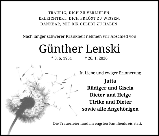 Traueranzeige von Günther Lenski von OFOP