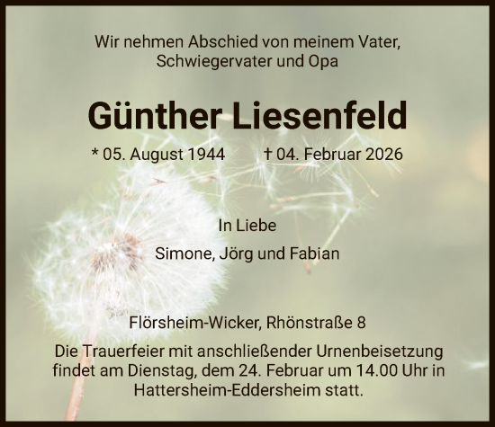 Traueranzeige von Günther Liesenfeld von FNP