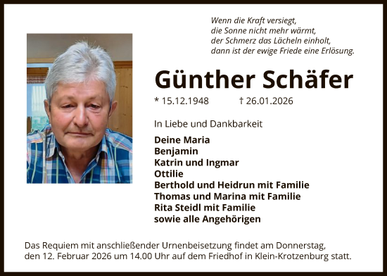 Traueranzeige von Günther Schäfer von OF0L