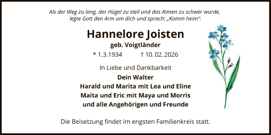 Traueranzeige von Hannelore Joisten von FNP