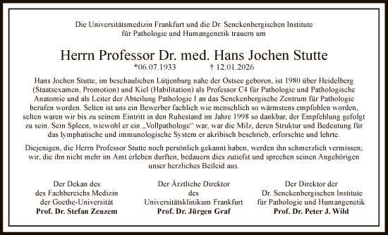 Traueranzeige von Hans Jochen Stutte von FNP