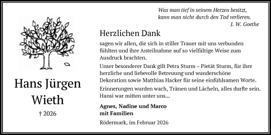 Traueranzeige von Hans Jürgen Wieth von OF0L
