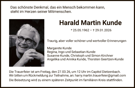 Traueranzeige von Harald Martin Kunde von OFOPOF0TOF0L