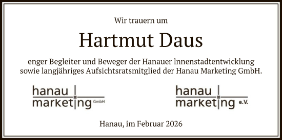 Traueranzeige von Hartmut Daus von OFHA