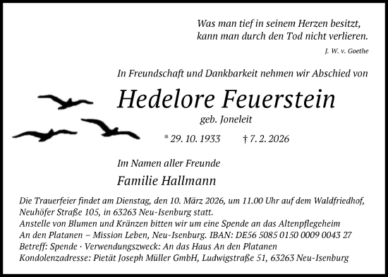 Traueranzeige von Hedelore Feuerstein von OF0W